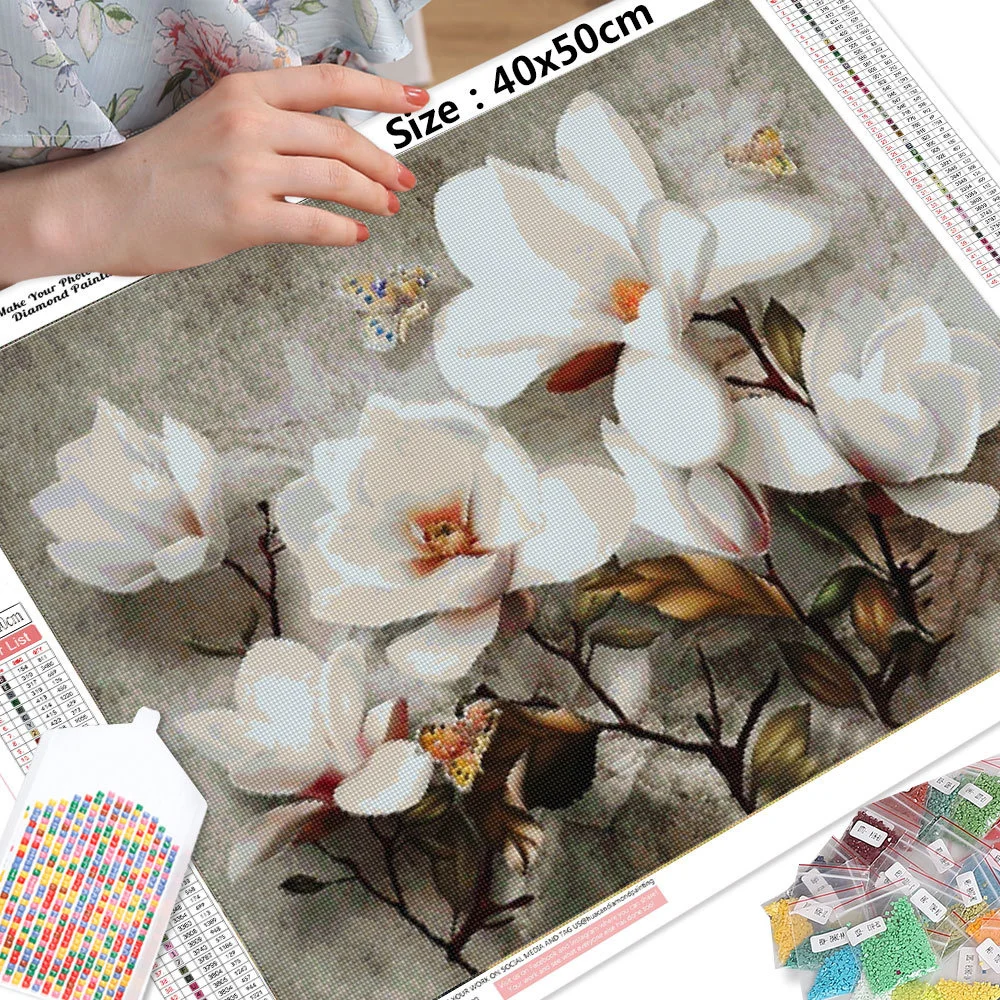 HUACAN 5D Diy Diamond Embroidery Flower Painting Kit Full Drill Square Round Mosaic Picture Of Rhinestones Wall Decor