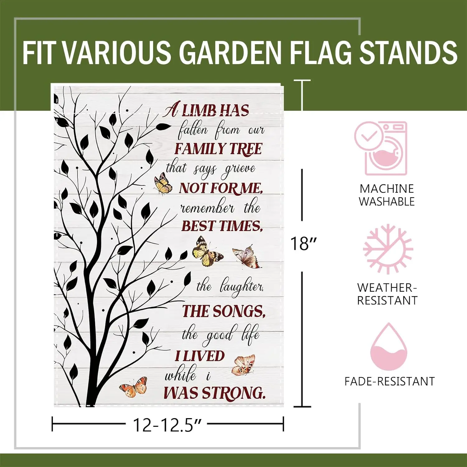 Memorial Family Tree Decorative Garden Flag, Butterfly Small Yard Outside Cemetery Decorations Sympathy Gift, Farmhouse Cond PPZ