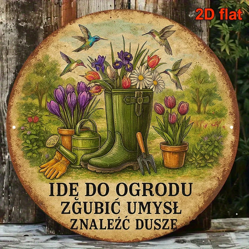 2D Flat, 1pc Vintage Garden Flower Shoe Rack - Cushion Decoration with Green Shoes and Tulips, Daffodils - Rustic Wall Art for G