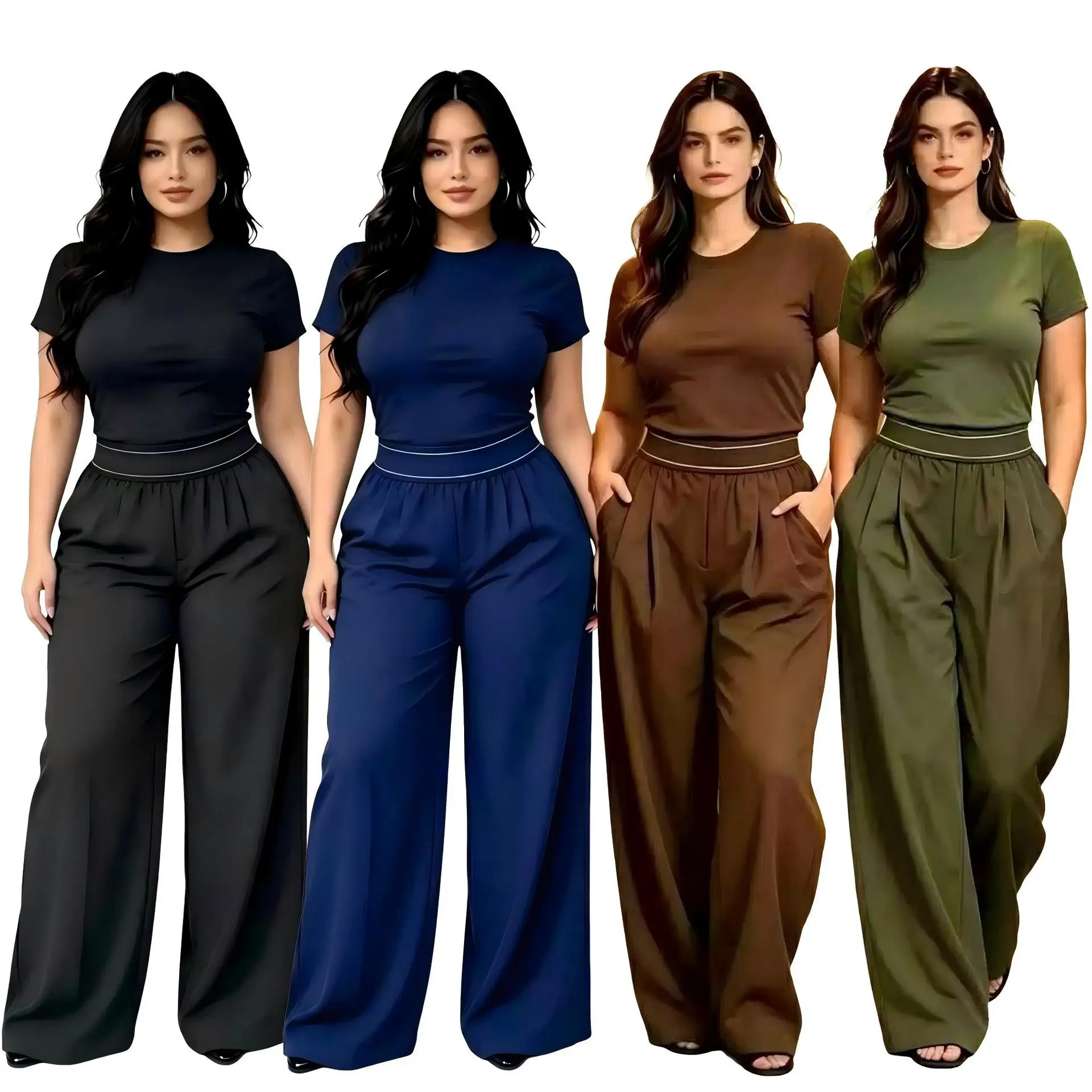 Q6343 Naked yoga set, quick drying fitness pants, straight leg sports pants set, women's yoga suit, round neck short sleeved