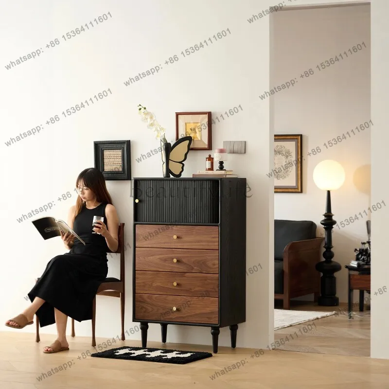 

French retro solid wood four-chest cabinet medieval living room home storage cabinet