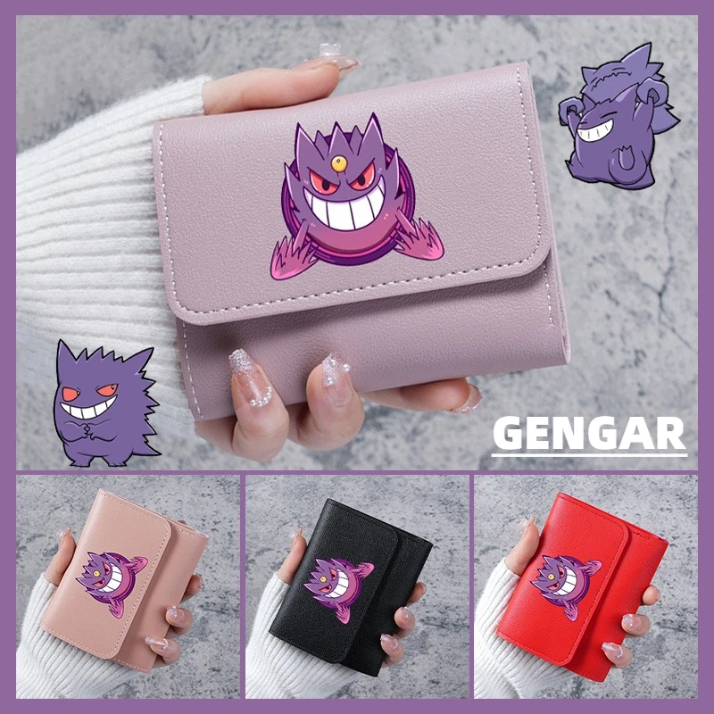 Pokemon Gengar Anime cartera de cuero PU Mini tarjetero monedero tarjeteros hombres mujeres cartera delgada pequeña carteras cortas regalo