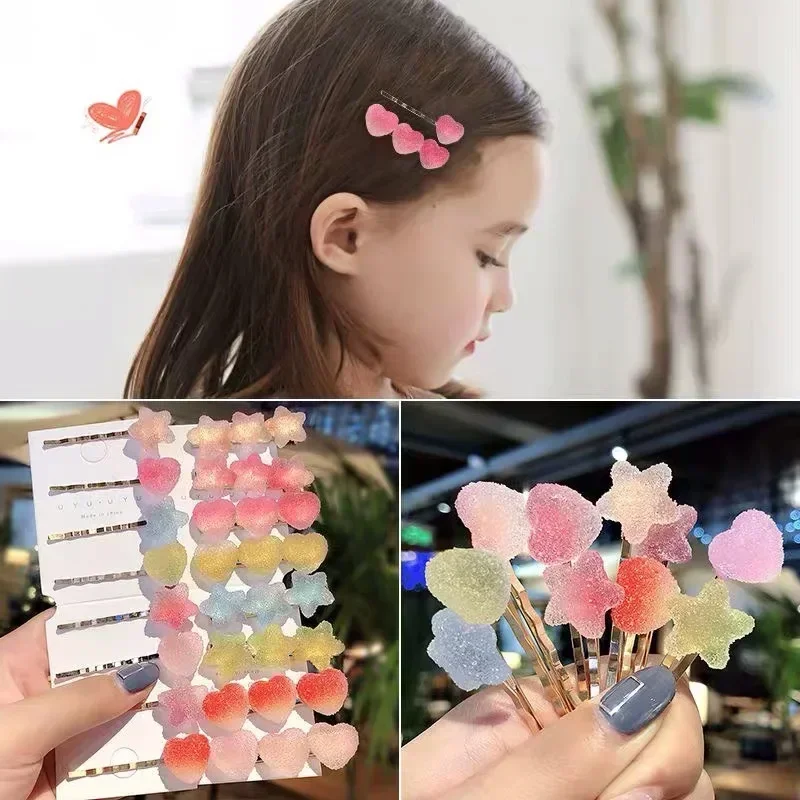 2 Pics Set Rainbow Gradient Heart Star Hair Clip Cute Girls Jelly Hair Clips Hair Accessories for Women Headwear Hairpins