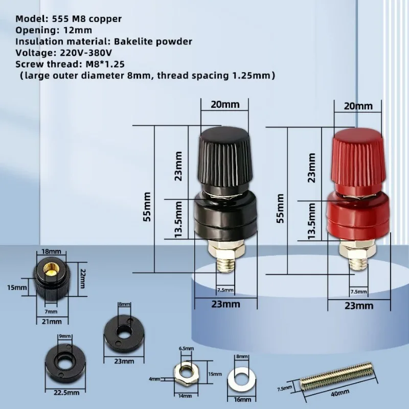 4Pcs Binding Posts Terminal M6/M8 Battery Terminal Connector 1/4” 5/16”Remote Power Terminal Copper Core Nickel-Plated Red/Black