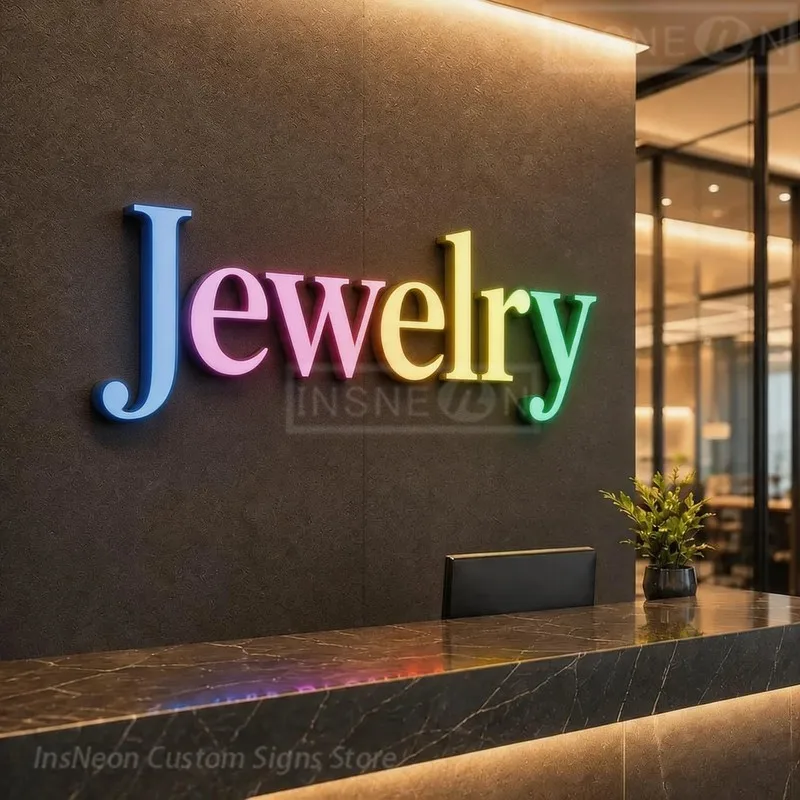 屋外用カスタムサイン、壁面led広告看板、ジュエリー3dロゴ、ビジネス用文字、大型発光金属ネオンラベル。