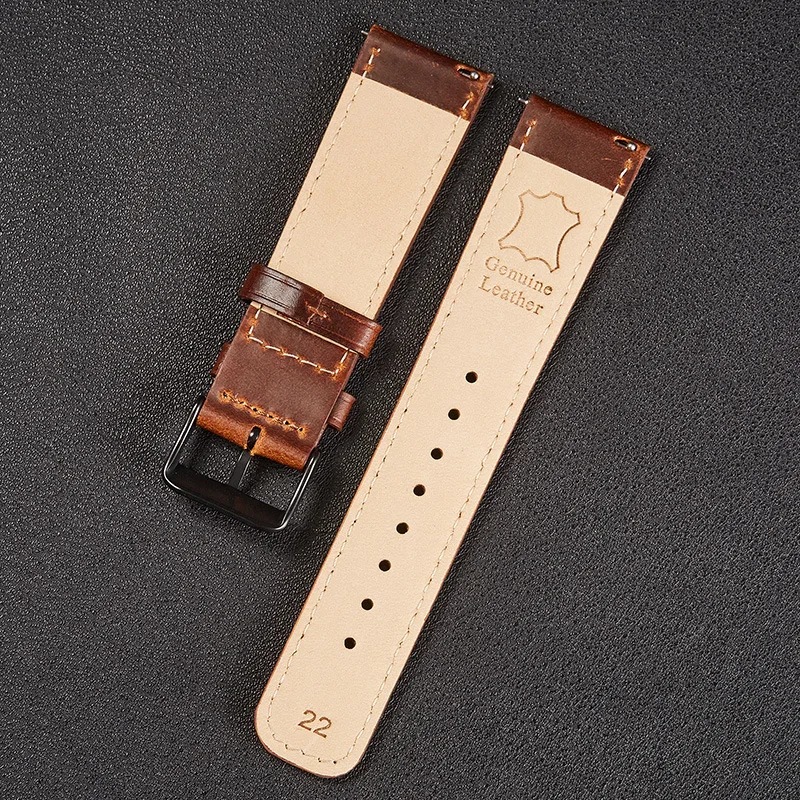 Quick Release Leather Watchband Handmade Cowhide Belt with Steel Pin Buckle Watch Accessories Oil Wax Watch Strap 20mm 22mm