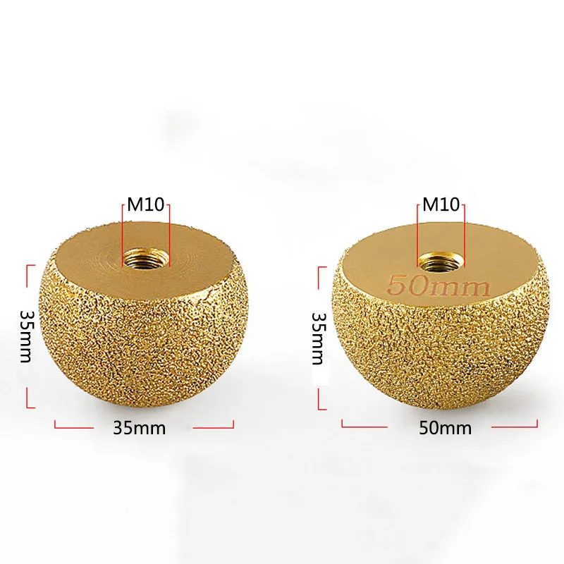 Diamond Brazed Round Grinding Head, Ferramenta abrasiva para arco interno, Grinding Stones, Engraving Tool, Mushroom Head, M10, 35mm, 50mm