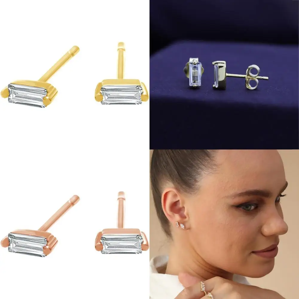 Pendientes solitarios con diamantes cultivados en laboratorio de moissanita y circonita cúbica blanca para mujer en oro de 14 quilates con diseño push back