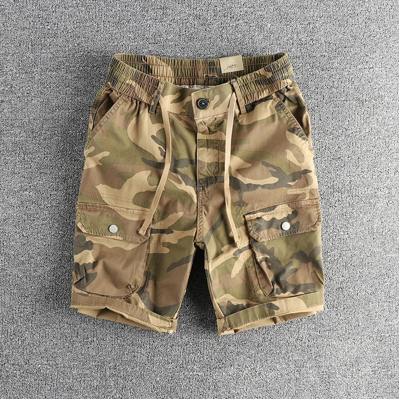 Heavy wash to do old camouflage cargo casual shorts men\'s American retro trend summer new loose straight pants