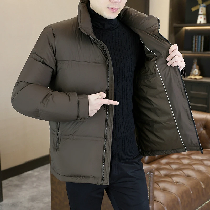 

Деловые повседневные мужские куртки на утином пуху с воротником-стойкой, осень-зима 2025, однотонное теплое пальто-пуховик, верхняя одежда, ветрозащитная стеганая одежда