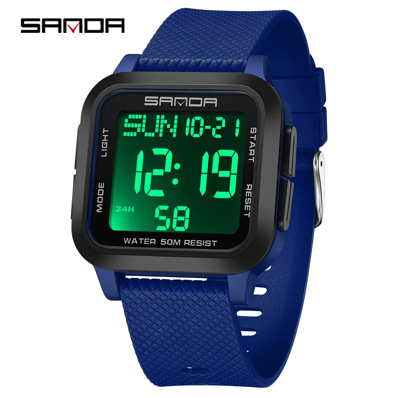 SANDA-reloj electrónico para hombre, cronógrafo de pulsera sencillo e informal, resistente al agua, con alarma cuadrada, a la moda, 2194