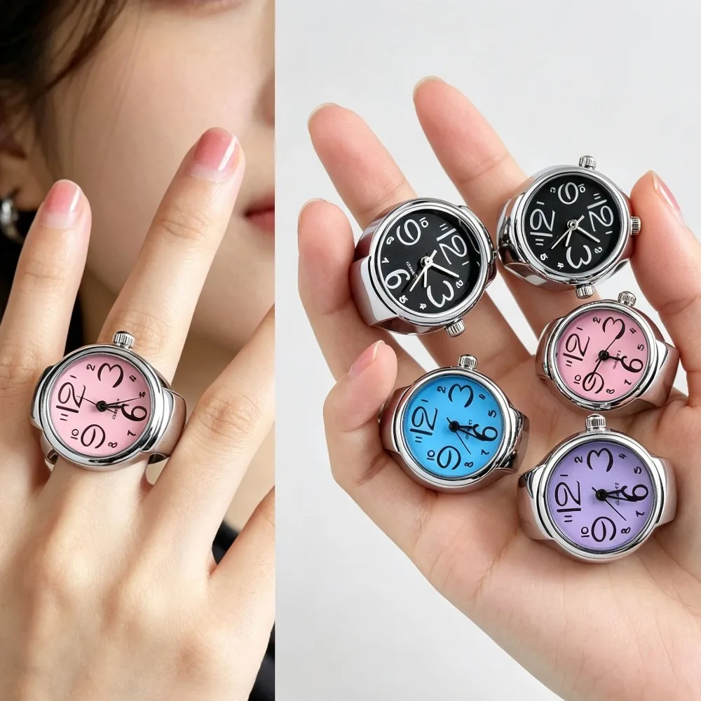 Creative Ring Watch Circular Dial Alloy Case Finger Watch for Men Women Couple, Hot Sale Mini Round Wrist Ring Watch Gift