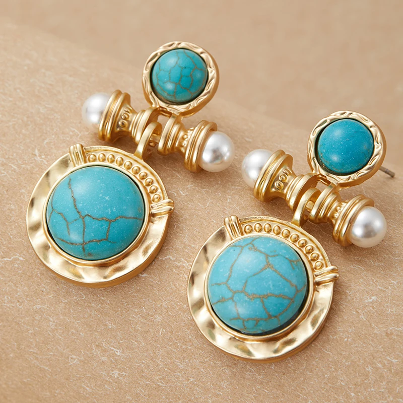 Bohemian Style Geometric Imitation Pearl Pendant Earrings, Women's Retro Trendy Holiday Accessories Jewelry Gifts