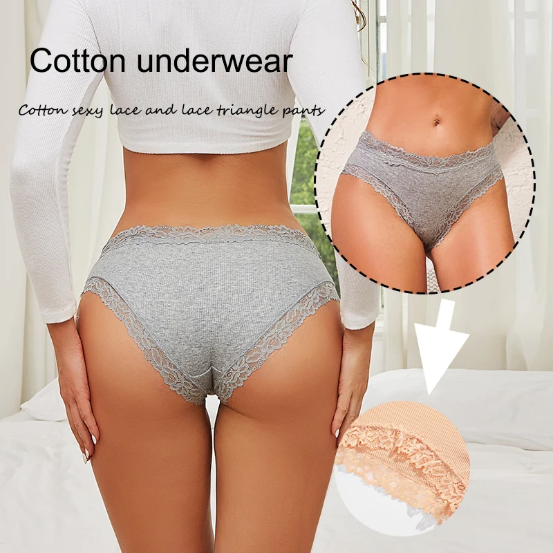 5PCS/Set Sexy Lace Cotton Panties for Women Flroal Lace Seamless Briefs Low  Rise Lingerie Female Breathable Soft Underwear S-XL
