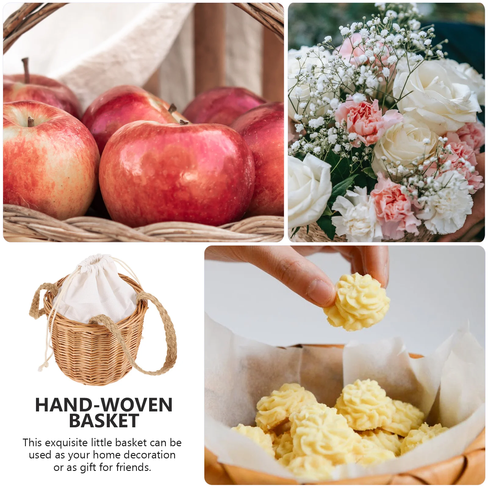 1개 웨딩 답례품 바구니 수공예 나무 보관 용기 음식 과일 채소 피크닉 야외용 바구니