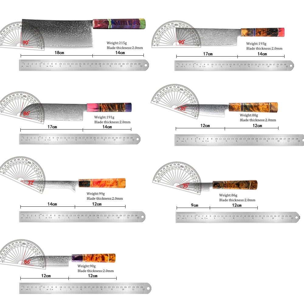 XITUO Damascus Steel Kitchen Knives Set 1-7PCS,Santoku,Cleaver,Paring,Bread ,Boning, Cooking Knives Octagonal Stable Wood Handle