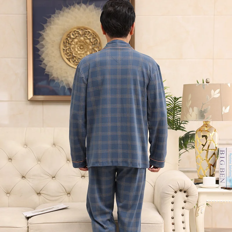 Luxury Brand Sleepwear Men Pajama Sets Long Sleeve Cardigan Pants Two Pieces Autumn Loungewear Plaid Pajamas Loose Big Size