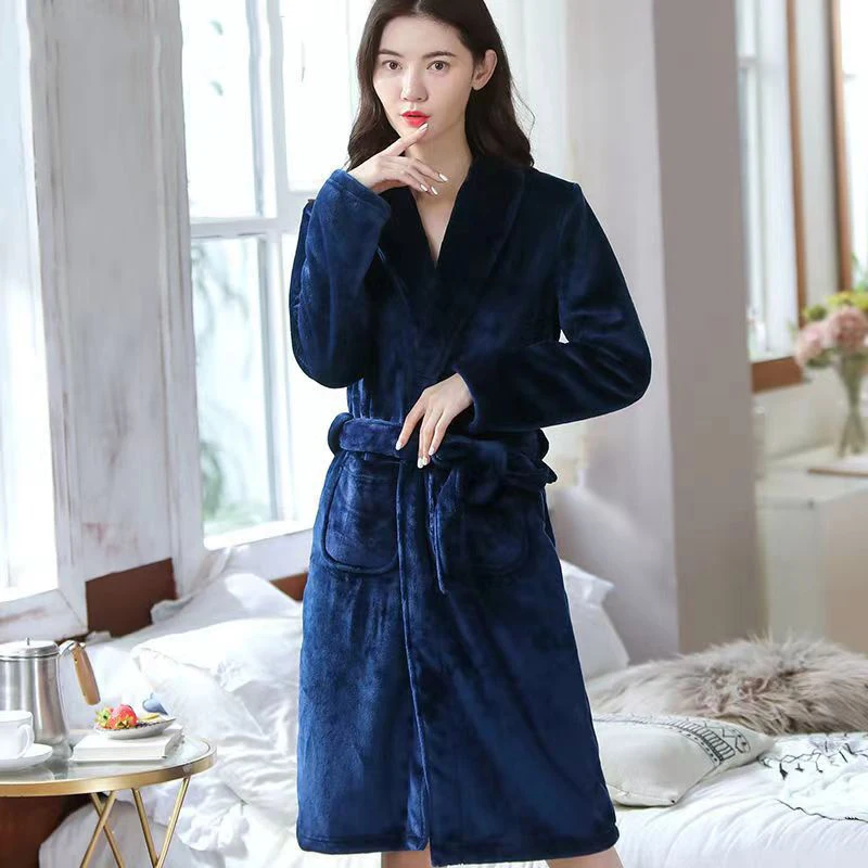 Oulylan Women Men Flannel Bath Robe Sleepwear 2024 Autumn Winter Solid Plush Couple Bathrobe Thick Warm Female Robe