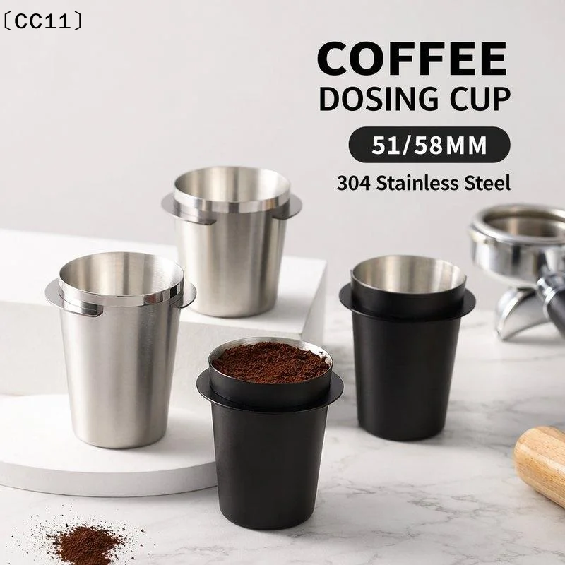 Coffee Dosing Cup Stainless Steel Portable Handle Espresso Catch Cup 51mm 58mm Home Kitchen Cafe Use General-Purpose Mixe〔CC11〕