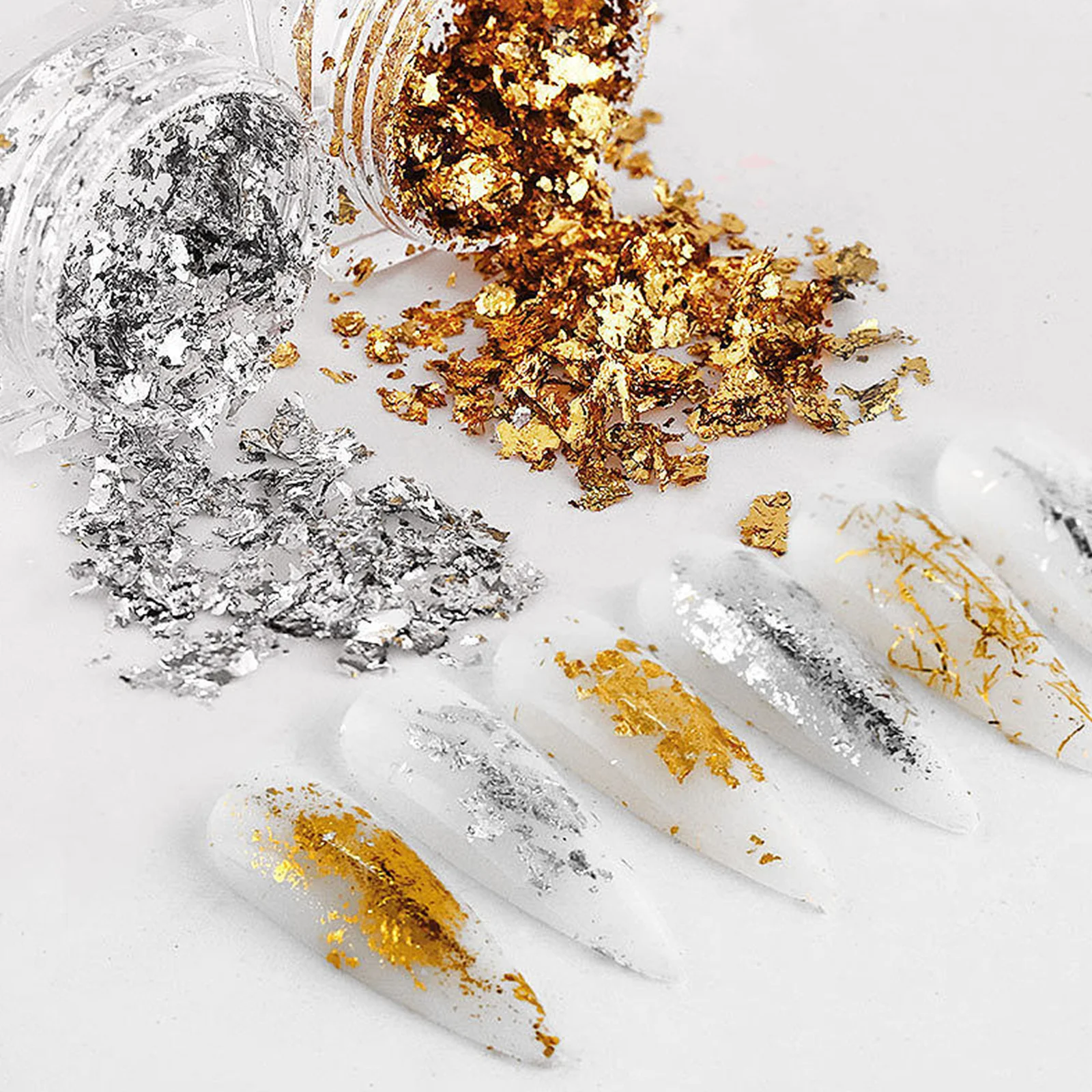 

3 Bottles Foil for Nails Gold Leaf Flakes Nail Art Decor Metallic Flakes Manicure Gold Foil Pieces Glitter Nail Art Foils