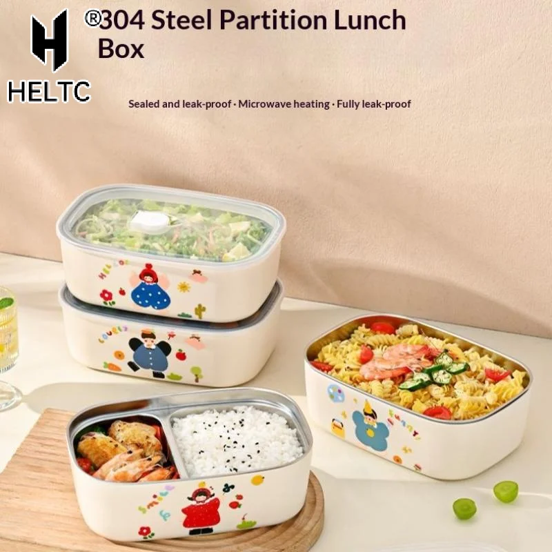 1Pcs Cartoon Pattern Heat Preservation Lunch Box Microwaveable Stainless Steel Partitioned Lunch Box For Student Office Use