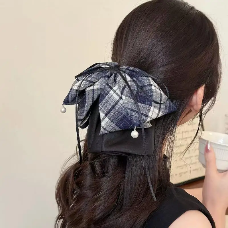 Vintage-Haarspange mit Schmetterlingsknoten und Karomuster für Damen, Haarspange für den Hinterkopf, Haarspange mit Haifischmuster, Haar-Accessoires【AliS8】 – Detail 5