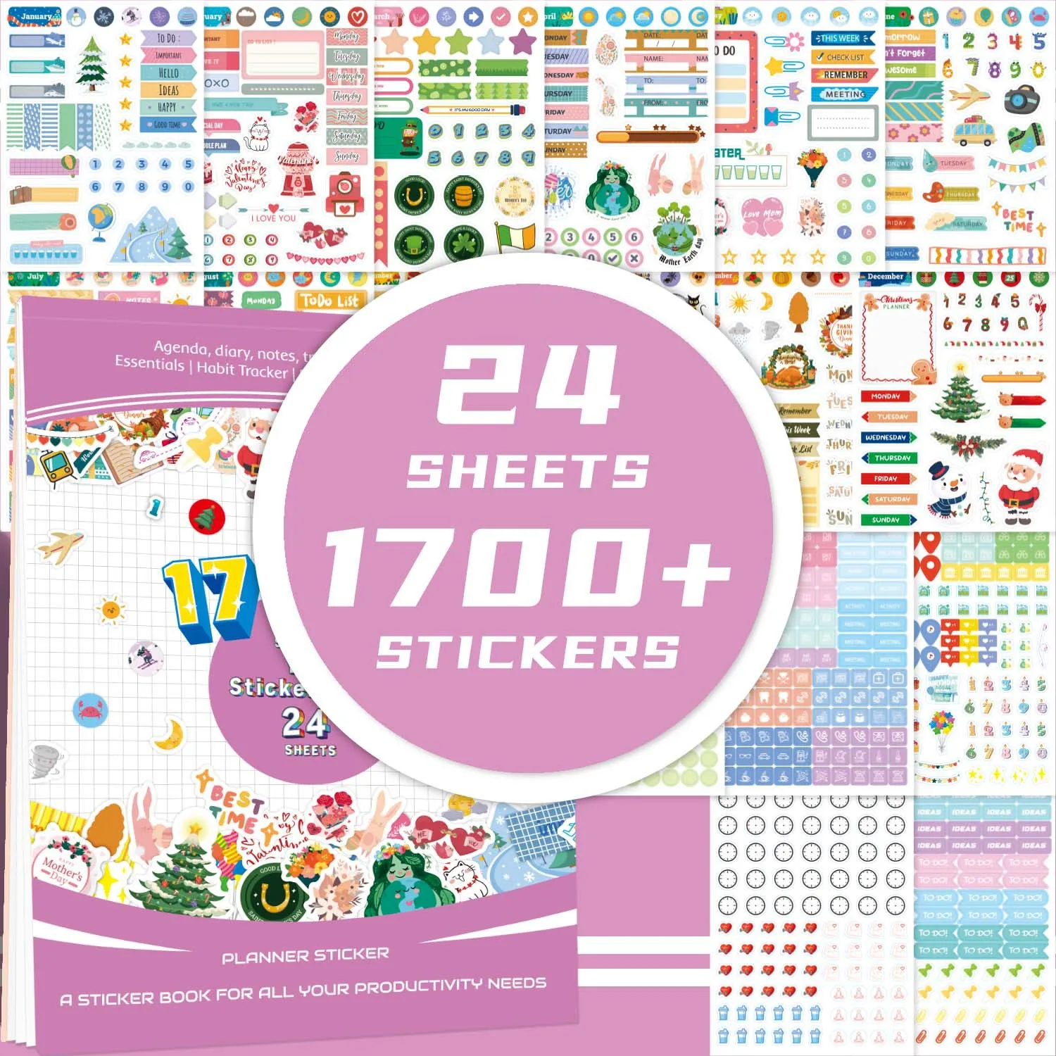 1700PCS Cute Planner Stickers Year Month Day Plan List Scrapbook Decals for Laptop Diary Notebooks Stationery Phone Sticker Toys