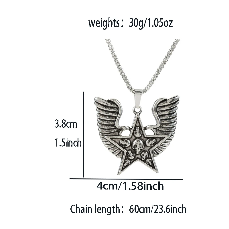 Pentagram Skull Wing Necklace – Motorcycle Rock Unisex Versatile Accessory – Perfect for Everyday Wear