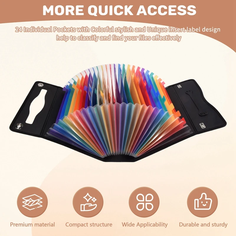 24 Pockets Expanding File Folder Accordian File Organizer,Plastic Paper Document Receipt Organizer for Business, Office-A69M