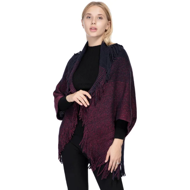 Europe Spring Autumn Women's Imitation Cashmere Colored Silk Shawl New Warm Tassel Cloak Lady Fashion Cardigan Coat N1