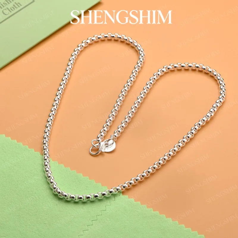 SHENGSHIM 925 Sterling Silver Hip Hop Punk Box Chain Necklace For Men Women Fashion Jewelry Party Birthday Gift