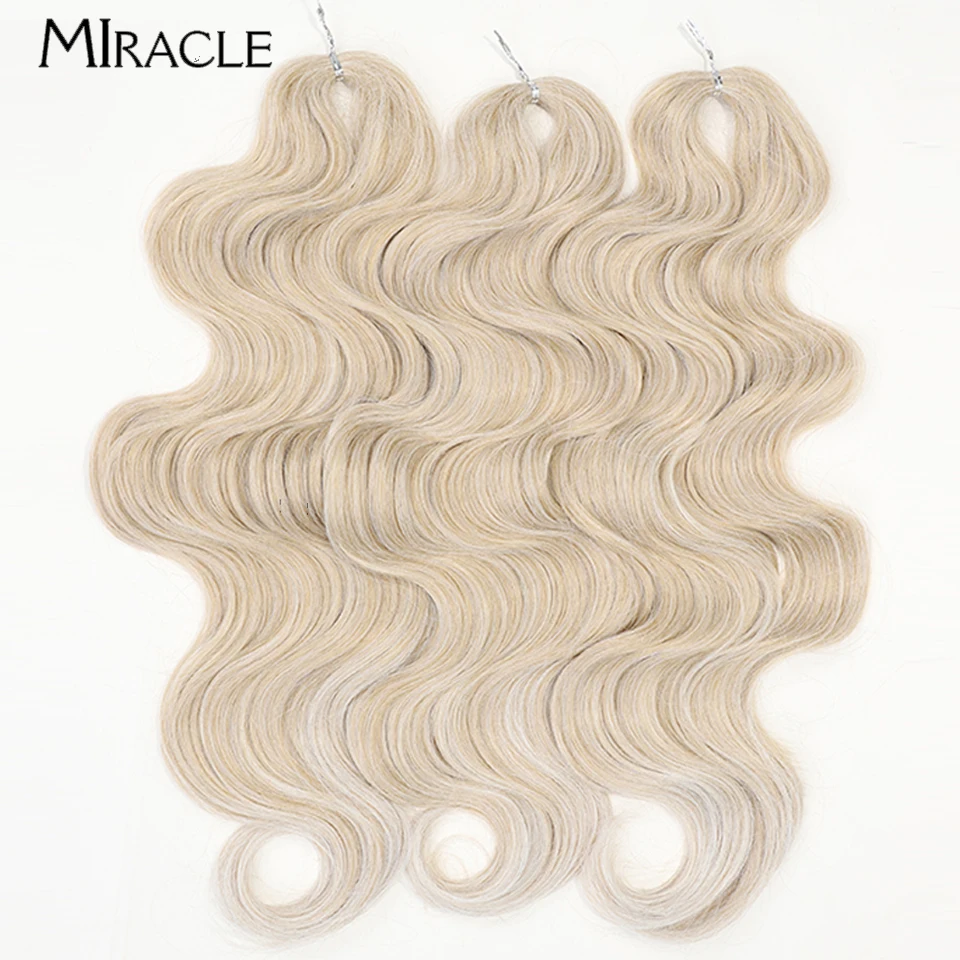 MIRACLE Synthetic Braiding Hair 24 Inch 3PCS Soft Body Wave Hair Extensions Crochet Hair Omber Cosplay Colorful Blonde