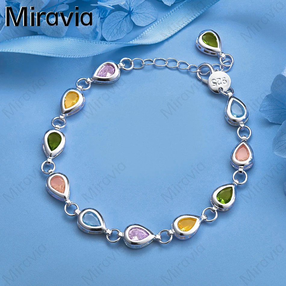 

Miravia 925 Sterling Silver Water Drop Inlaid Colorful Zircon Bracelet Elegant Charm Women Party Jewelry
