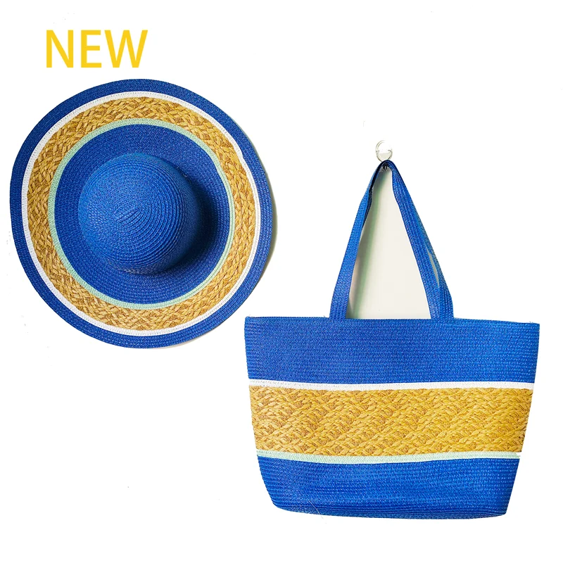 Round Top Wide Hat 2024 Two piece Set (Hat and Bag) Straw Hat Beach Hat Women's Hat New Round Top Straw Hat Summer Beach Travel