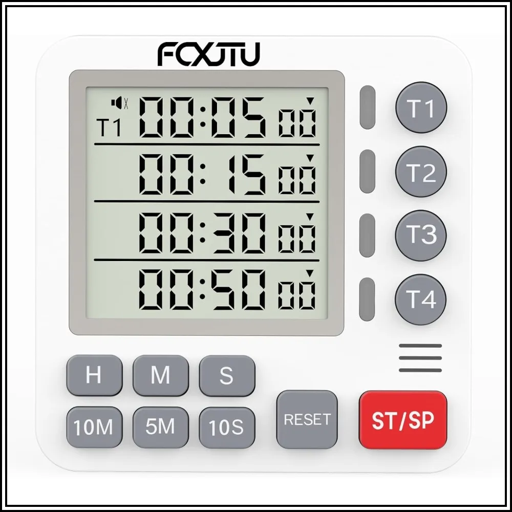 

Digital Dual Kitchen Timer, 4-Channel Magnetic Countdown Timer, Large Display, Loud Alarm, Silent Mode, Battery Included