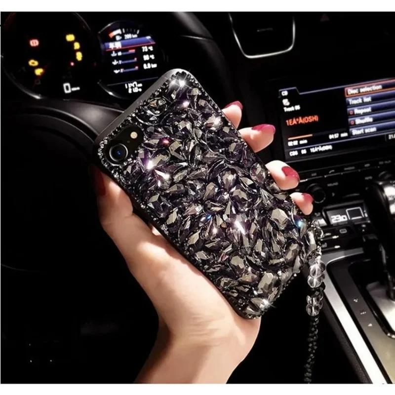 Diamond Glitter Rhinestones Case Cover, Long Chain Strap, Luxury, Cute, Fit for IPhone 15, 14, 11, 12, 13, 14Pro Max, 15Pro