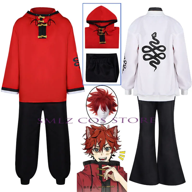 Recién Alma Cosplay Anime Gokurakugai disfraz de Manga abrigo rojo pantalones uso diario Rosa Alma peluca conjunto traje de fiesta de Halloween para hombre