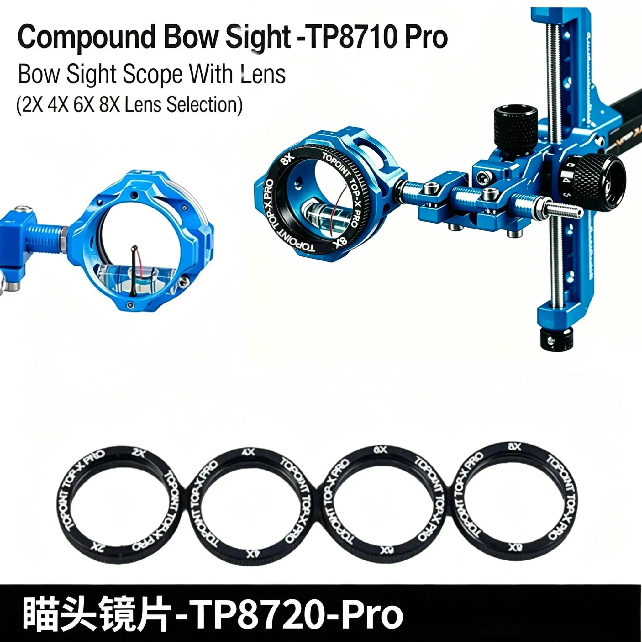 

Topoint TP8720 Pro Competition Bow Sight High Precision Scope for Compound Bow Archery Micro-Adjustable for Target Shooting