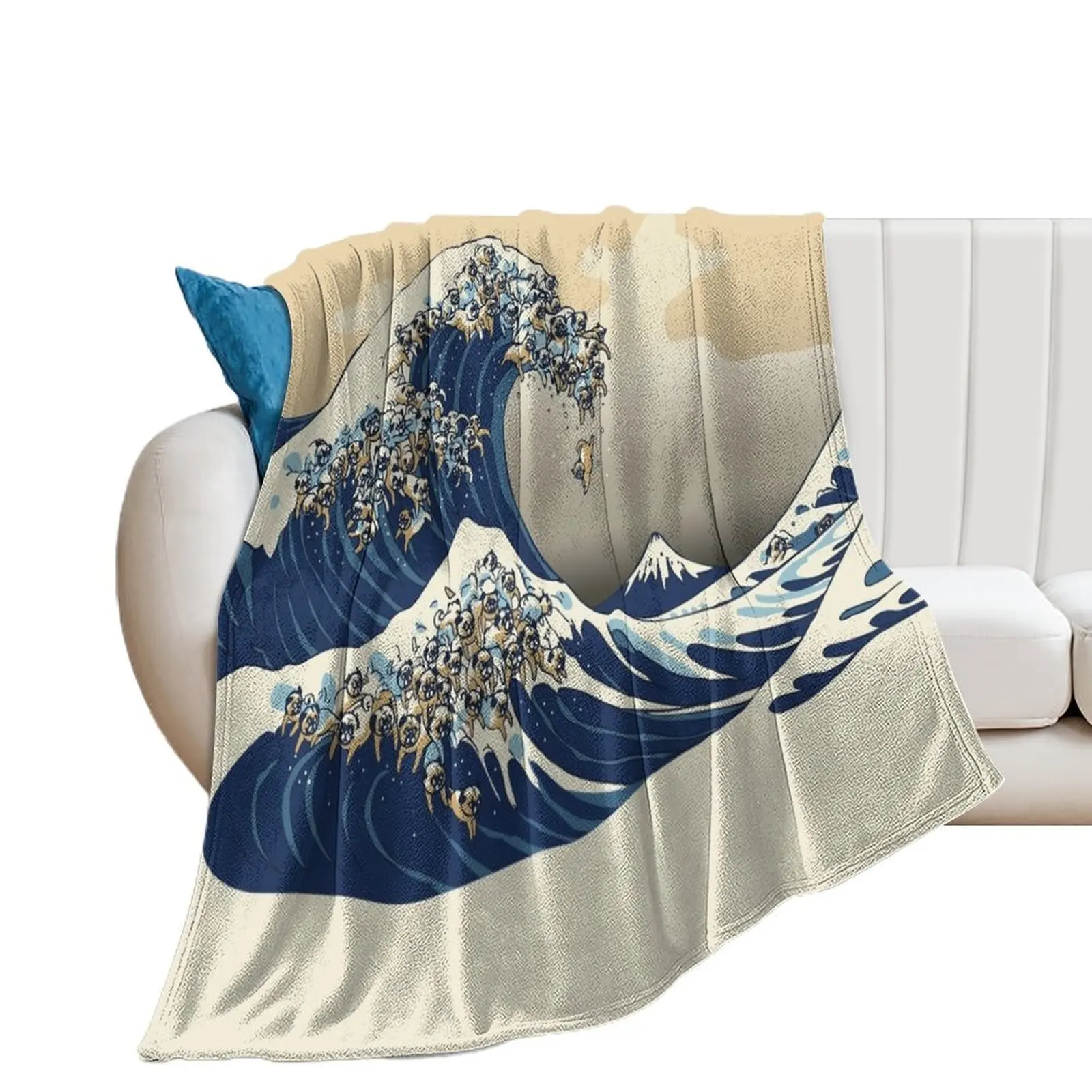 The Great Wave of Pugs Vanilla Sky Throw Blanket Blankets For Bed Cute Plaid Furry Blankets