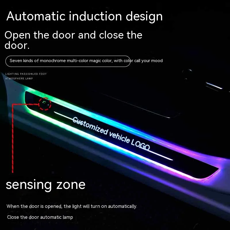 Customized Car Door Sill Lights with Logo Illuminated Auto LED Pedal Scuff Threshold Plate Welcome Lamp Symphony Wireless Sensor