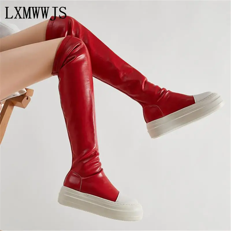 Leisure Stretch Boots For Women Platform Shoes Concise Candy Color Women\'s Over-the-knee Boots Flat Slip-on Long Botas De Mujer