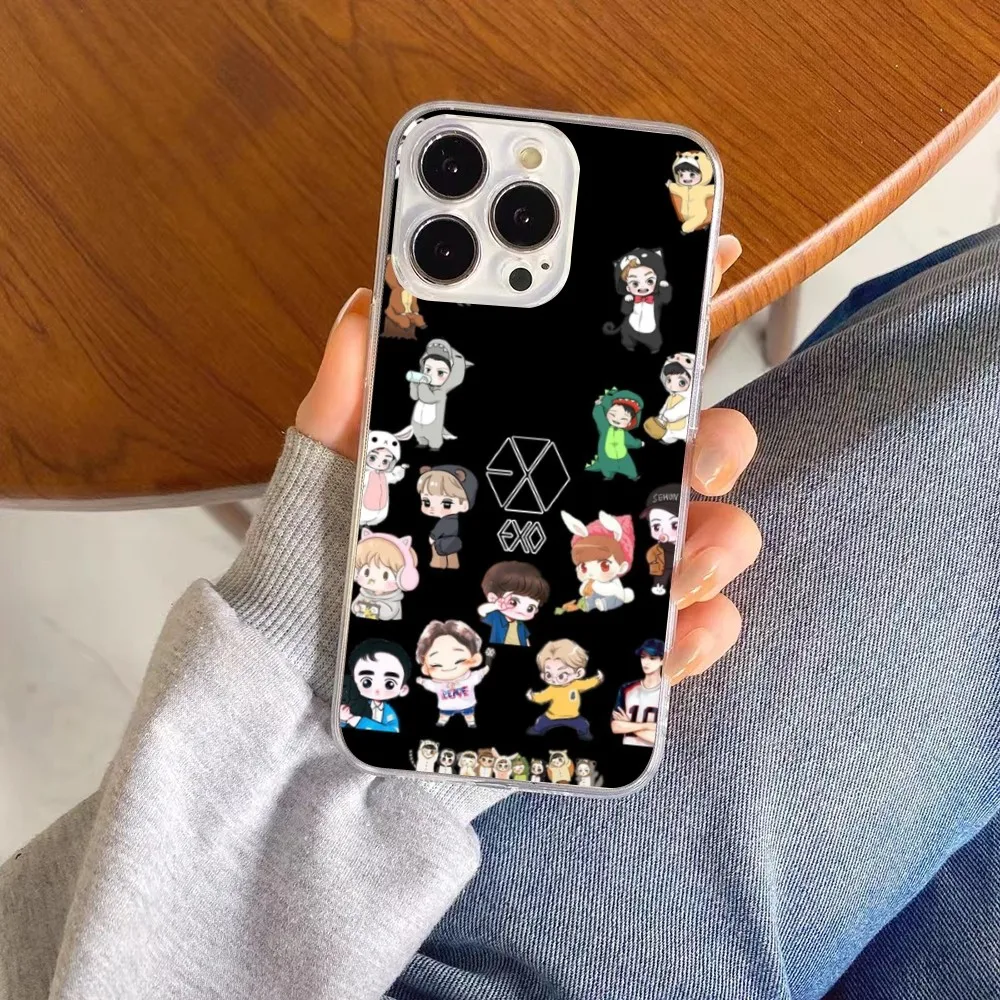 KPOP EXO Cute Mobile Cell Phone Case for iPhone 15 14 13 12 11 XS X 8 7 6 Plus Mini Pro Max SE 2022 Clear Phone Cover Funda