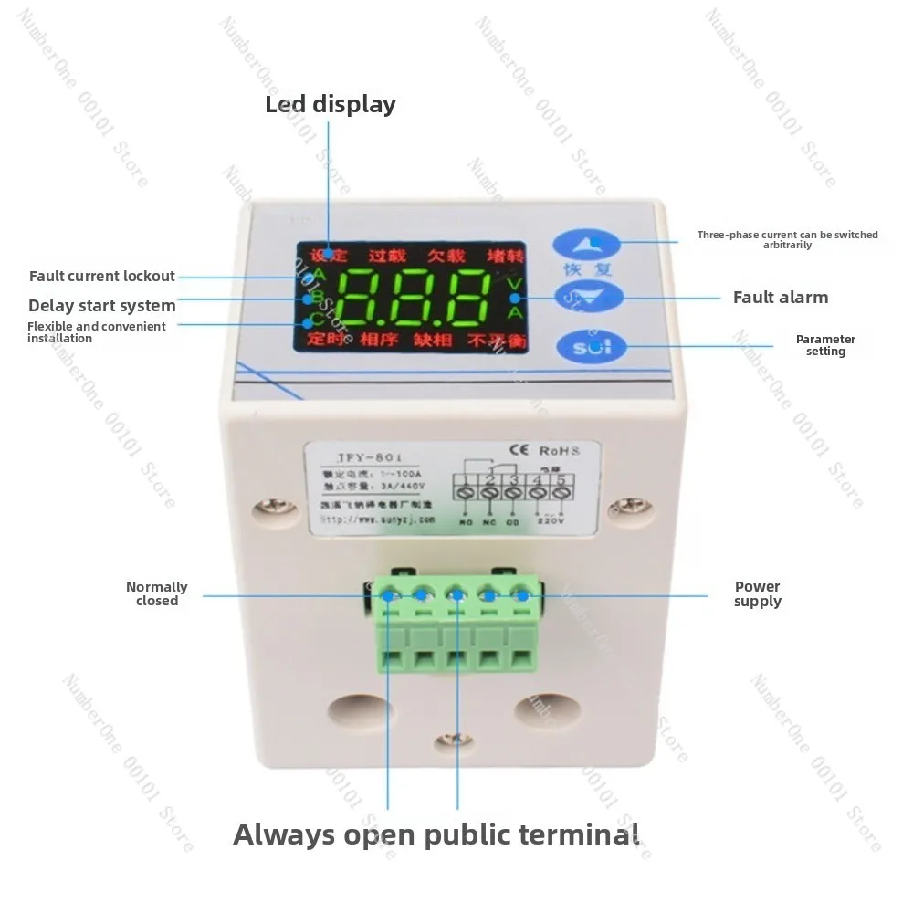 Intelligent Digital Display Motor Protector JFY-801 100A Overload Overcurrent Phase Loss Unbalance Relay New Model