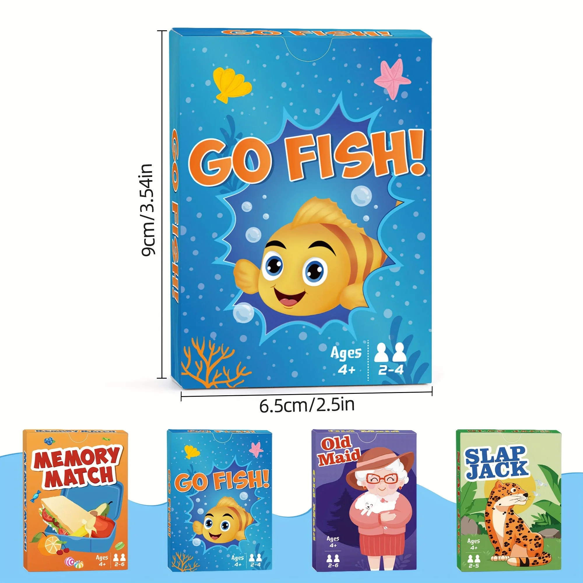 4 in 1  Kids Card Games: Go Fish, Old Maid, Memory Match, Slap Jack; Birthday Gifts for Boys and Girls Ages 4+; Educational Game