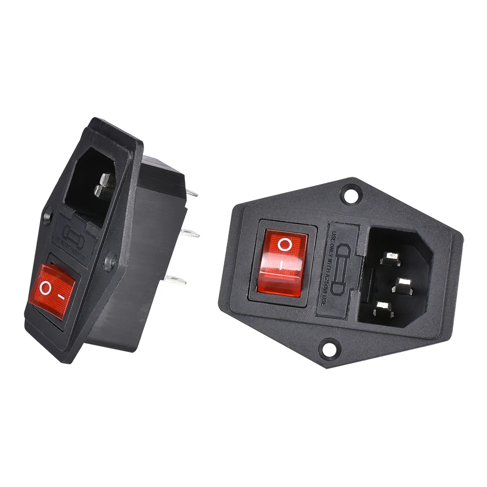 10A250V Einlassmodul Stecker Wippschalter Netzschalter AC Steckdose mit rotem Dreifach-Wippschalter Fused Modul Stecker für 3D-Teil – Detail 16