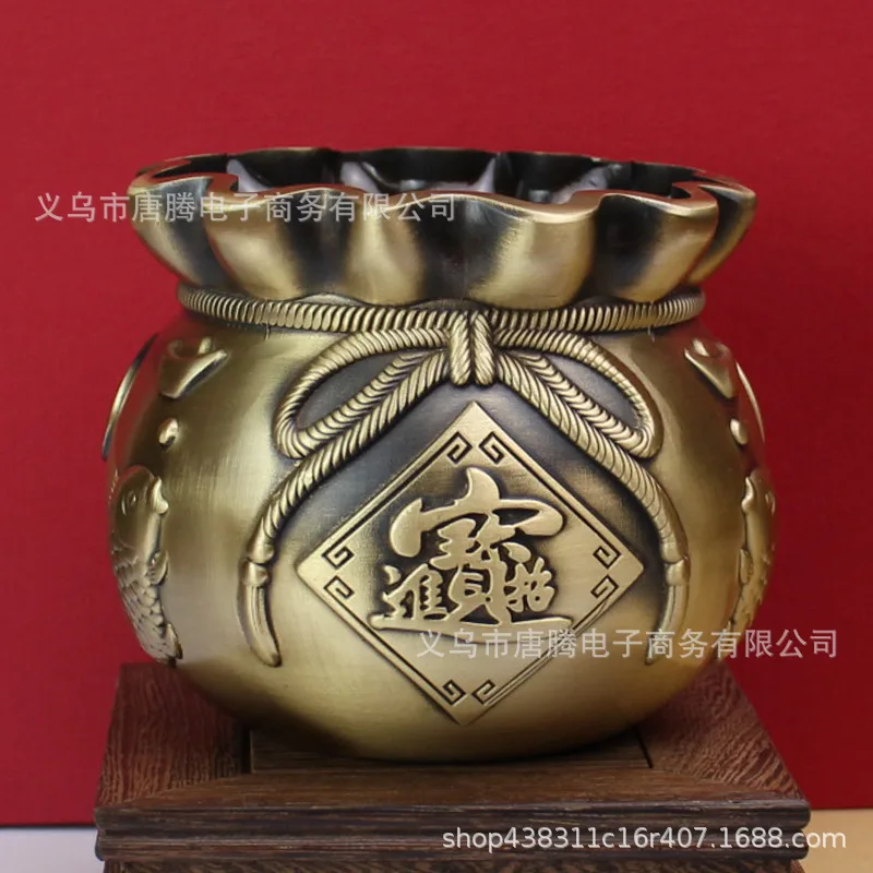 Brass Money Bag Treasure Character Jufu Cylinder Office Pen Holder Metal Antique Pure Copper Crafts