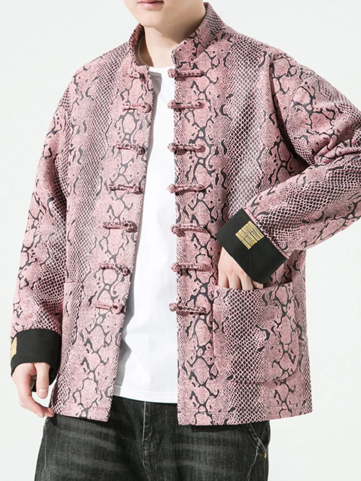 

Мужская свободная куртка-танчжуан на осень, винтажная, с китайскими пуговицами, воротником-стойкой, принтом, в стиле Ханьфу, молодежная, популярная, из утолщенной ткани