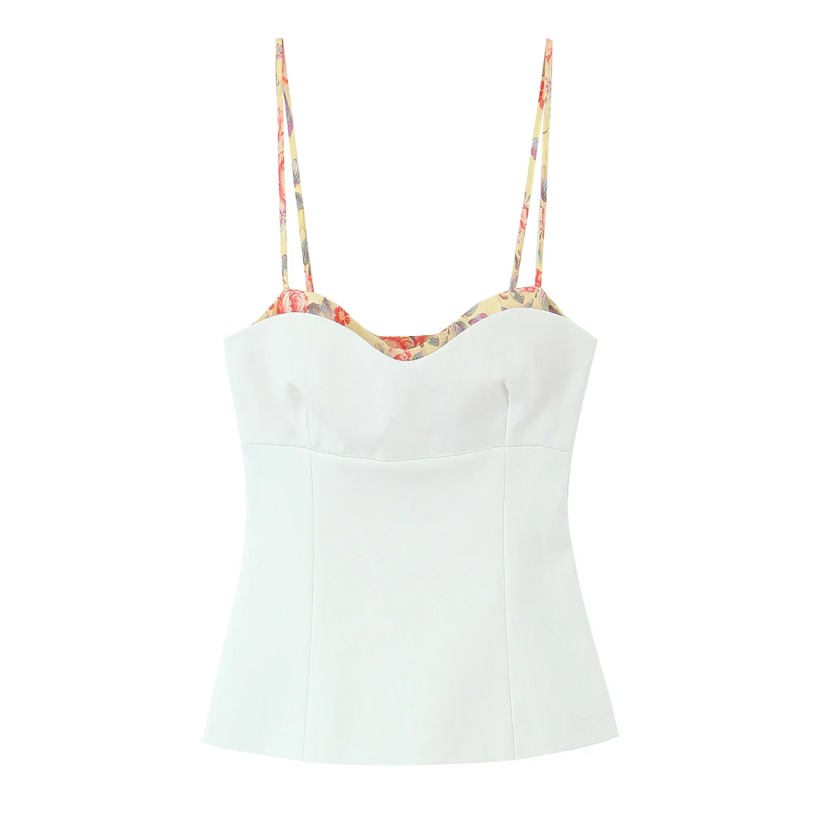 

Zevity New Women Chic Spaghetti Strap Floral Cloth Pathcwork Slim Smock Blouse Female Side Zipper Sling Shirt Blusas Tops LS9316