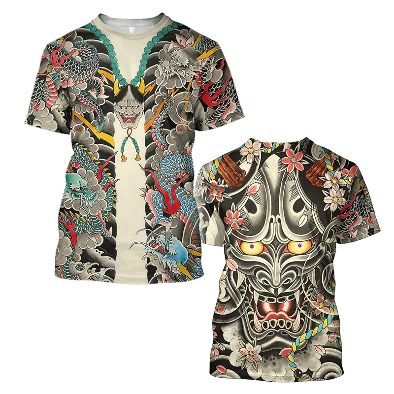 Japanese Harajuku Printed T Shirt For Men Fashion Samurai Mask Graphic T shirts Summer Leisure O-neck Pullover Oversized Topsy2k