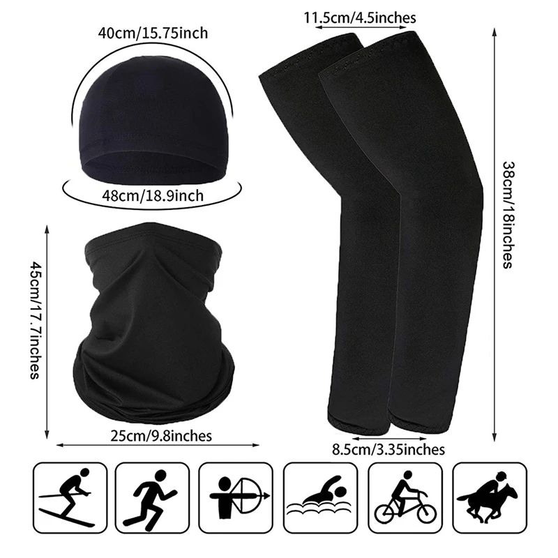 Uv-Bescherming Nek Gaiter Gezicht Cover Ijs Zijde Koelarm Mouwen Schedel Cap Set Voor Vrouwen Mannen Fietsen Wandelen